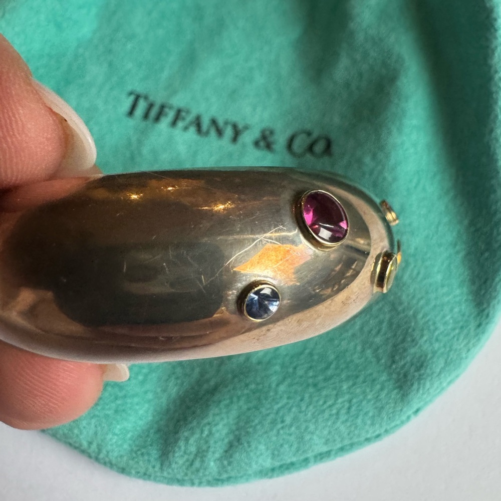 Tiffany & Co Sterling Silver and 18K Gold Multi-Gemstone Cuff 6" Wrist 85.6g - Picture 10 of 16